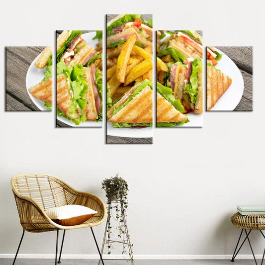 Deli Club Sandwich And French Fries 5 Panel Canvas Print Wall Art - GotItHere.com