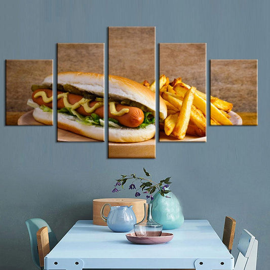 Deli Hot Dog And French Fries 5 Panel Canvas Print Wall Art - GotItHere.com