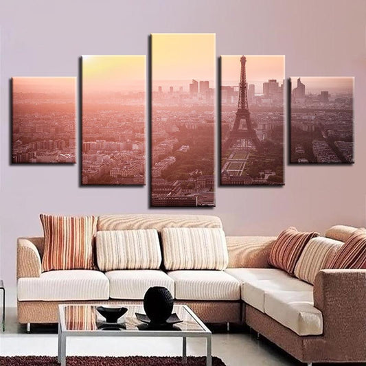 Paris France At Dawn 5 Panel Canvas Print Wall Art - GotItHere.com