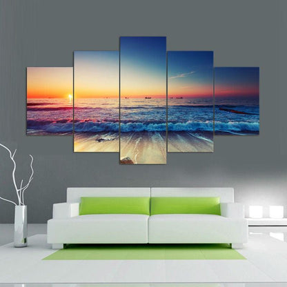 Tranquil Beach Sunset 5 Panel Canvas Print Wall Art - GotItHere.com