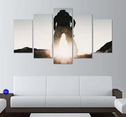 Hiker Faces The Sunrise 5 Panel Canvas Print Wall Art - GotItHere.com