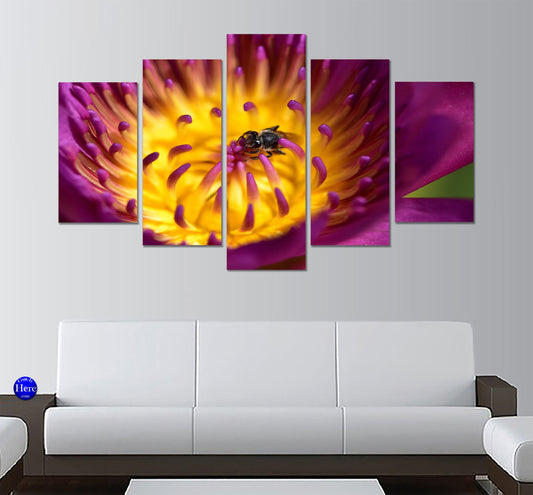 Honey Bee On Purple Lily 5 Panel Canvas Print Wall Art - GotItHere.com