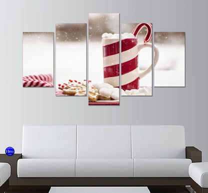 Hot Chocolate Candy Cane Christmas Mug 5 Panel Canvas Print Wall Art - GotItHere.com