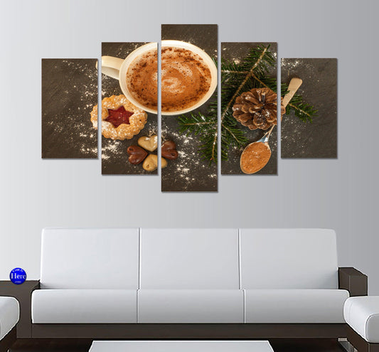 Hot Chocolate Cocoa With Christmas Cookie 5 Panel Canvas Print Wall Art - GotItHere.com