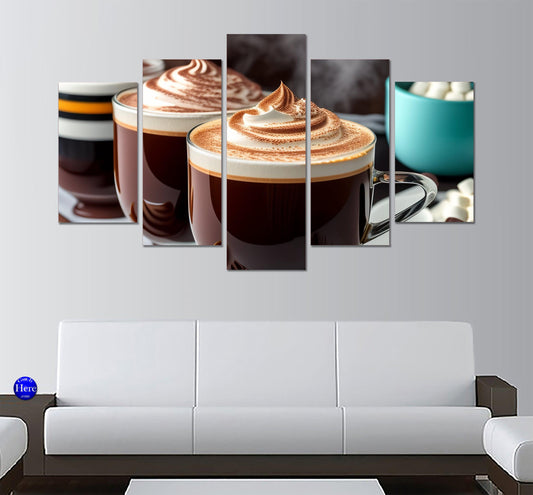 Hot Chocolate Mocha Coffee Cafe 5 Panel Canvas Print Wall Art - GotItHere.com