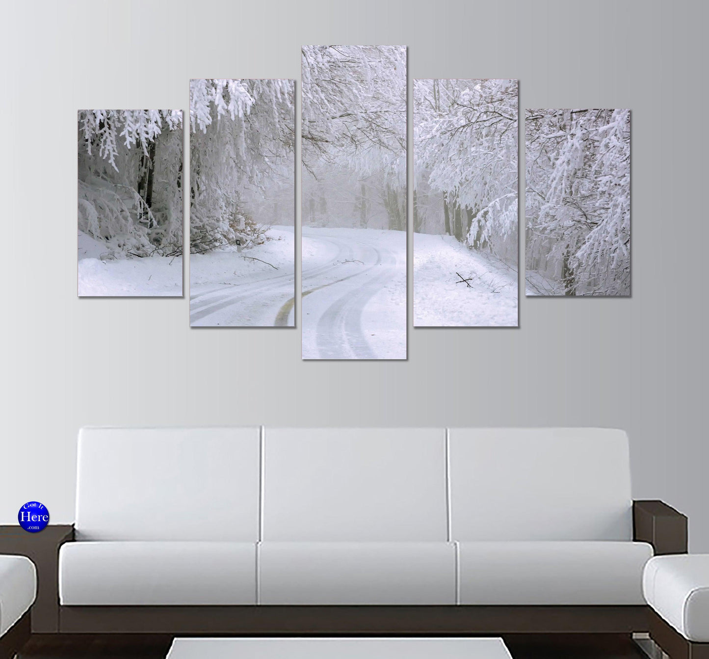 Icy Winter Road Through The Snowy Forest 5 Panel Canvas Print Wall Art - GotItHere.com