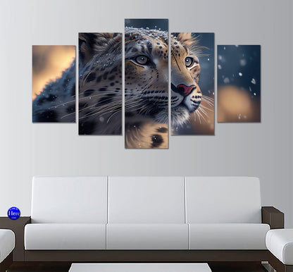 Leopard Illustration 5 Panel Canvas Print Wall Art - GotItHere.com