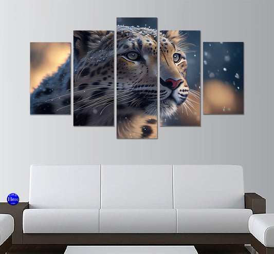Leopard Illustration 5 Panel Canvas Print Wall Art - GotItHere.com