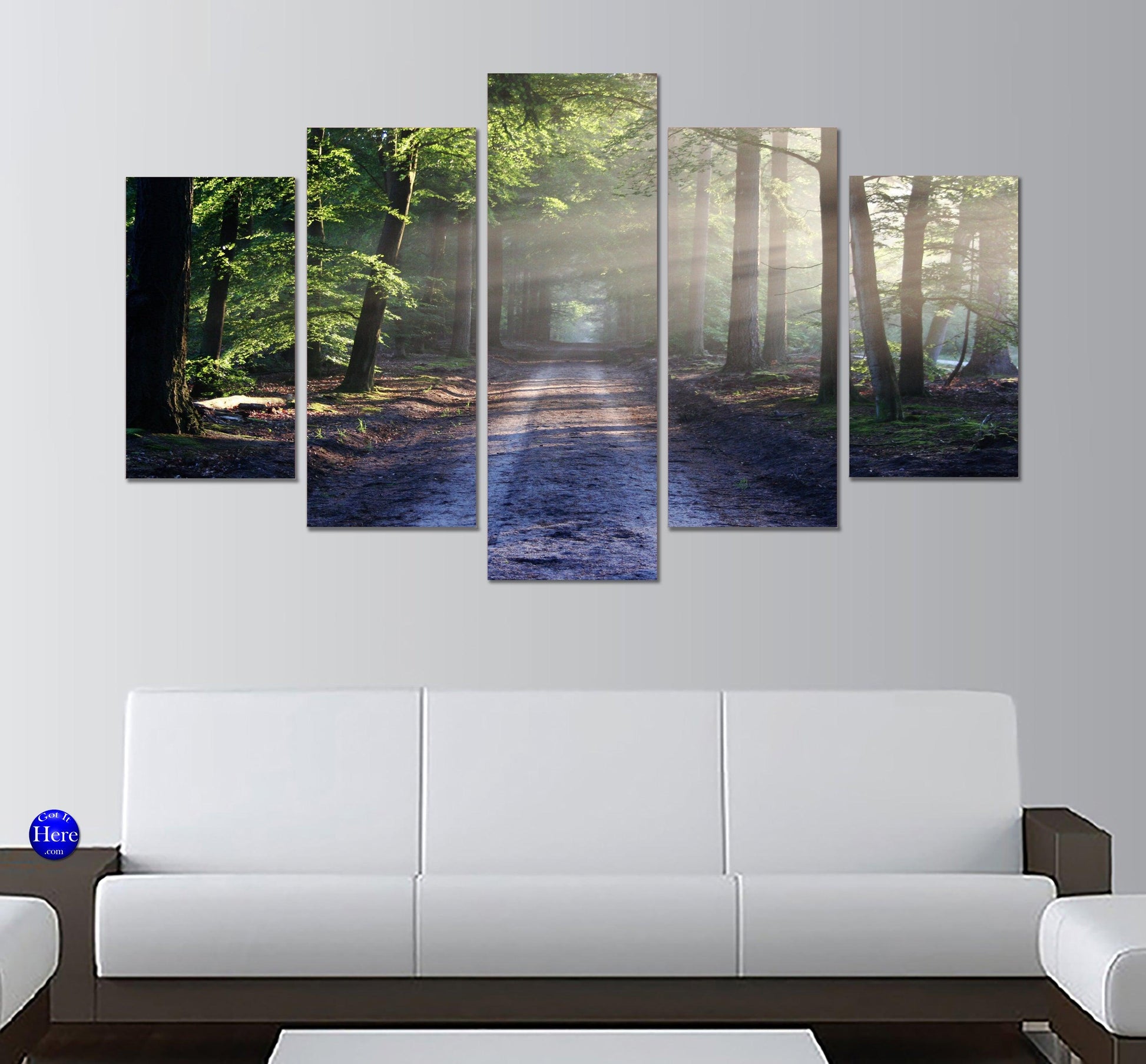 Misty Forest Path 5 Panel Canvas Print Wall Art - GotItHere.com