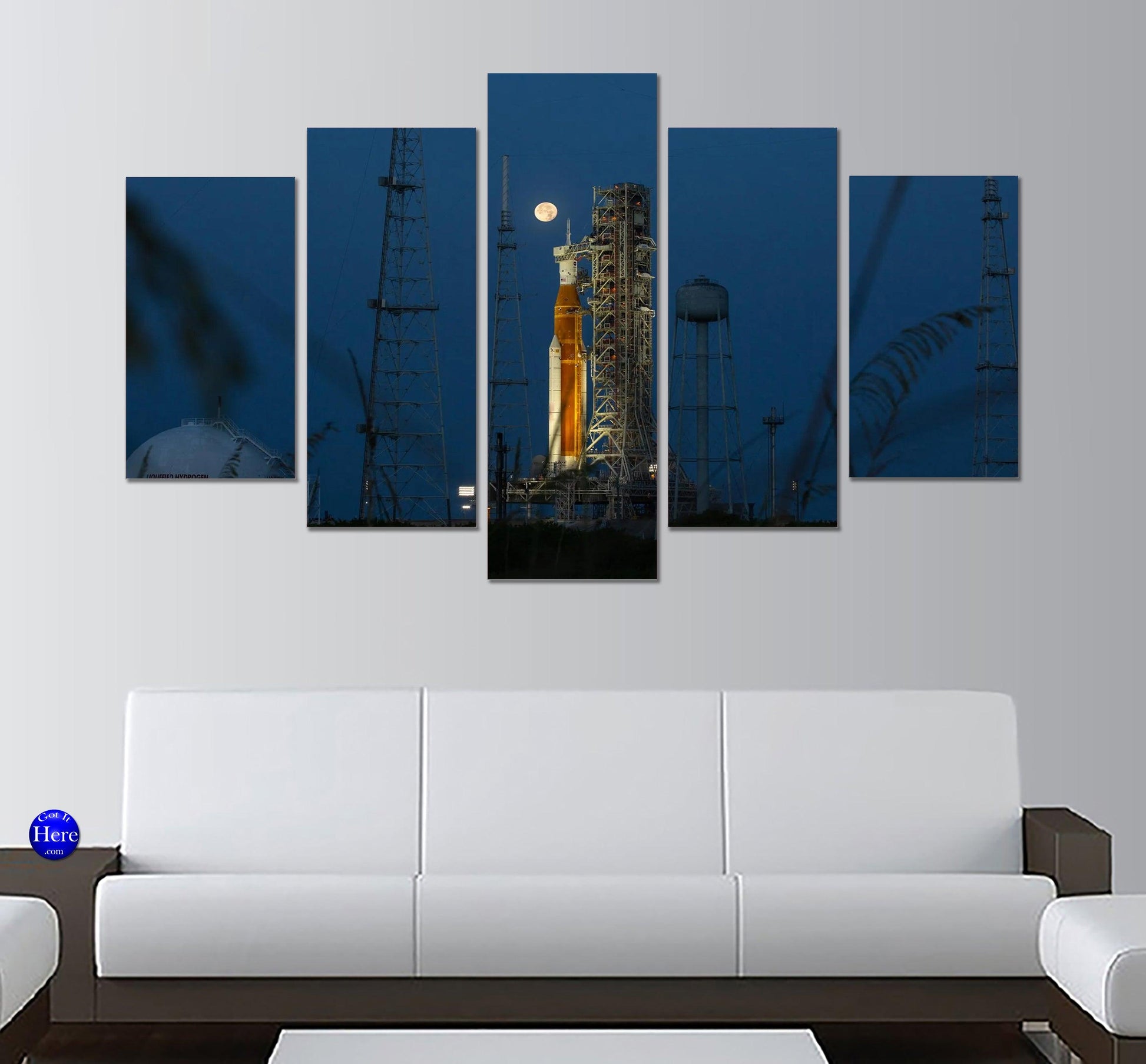 Moon Shines on the Space Launch System Rocket on the Launch Pad 5 Panel Canvas Print Wall Art - GotItHere.com