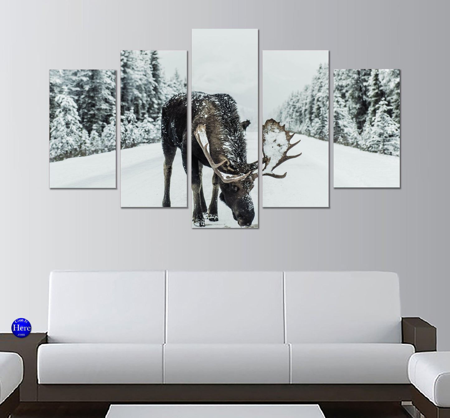 Moose In The Snow Canada USA Border 5 Panel Canvas Print Wall Art - GotItHere.com