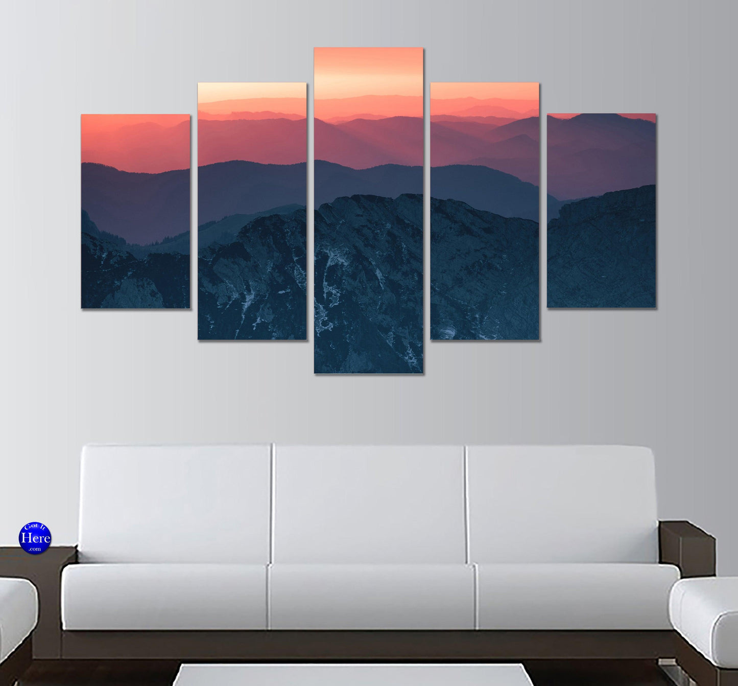 Mountain Range At Sunset Dusk 5 Panel Canvas Print Wall Art - GotItHere.com
