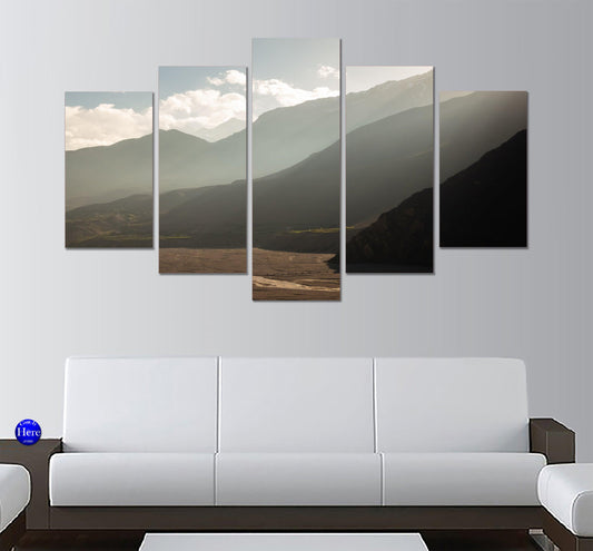 Mountain River Landscape Nepal 5 Panel Canvas Print Wall Art - GotItHere.com
