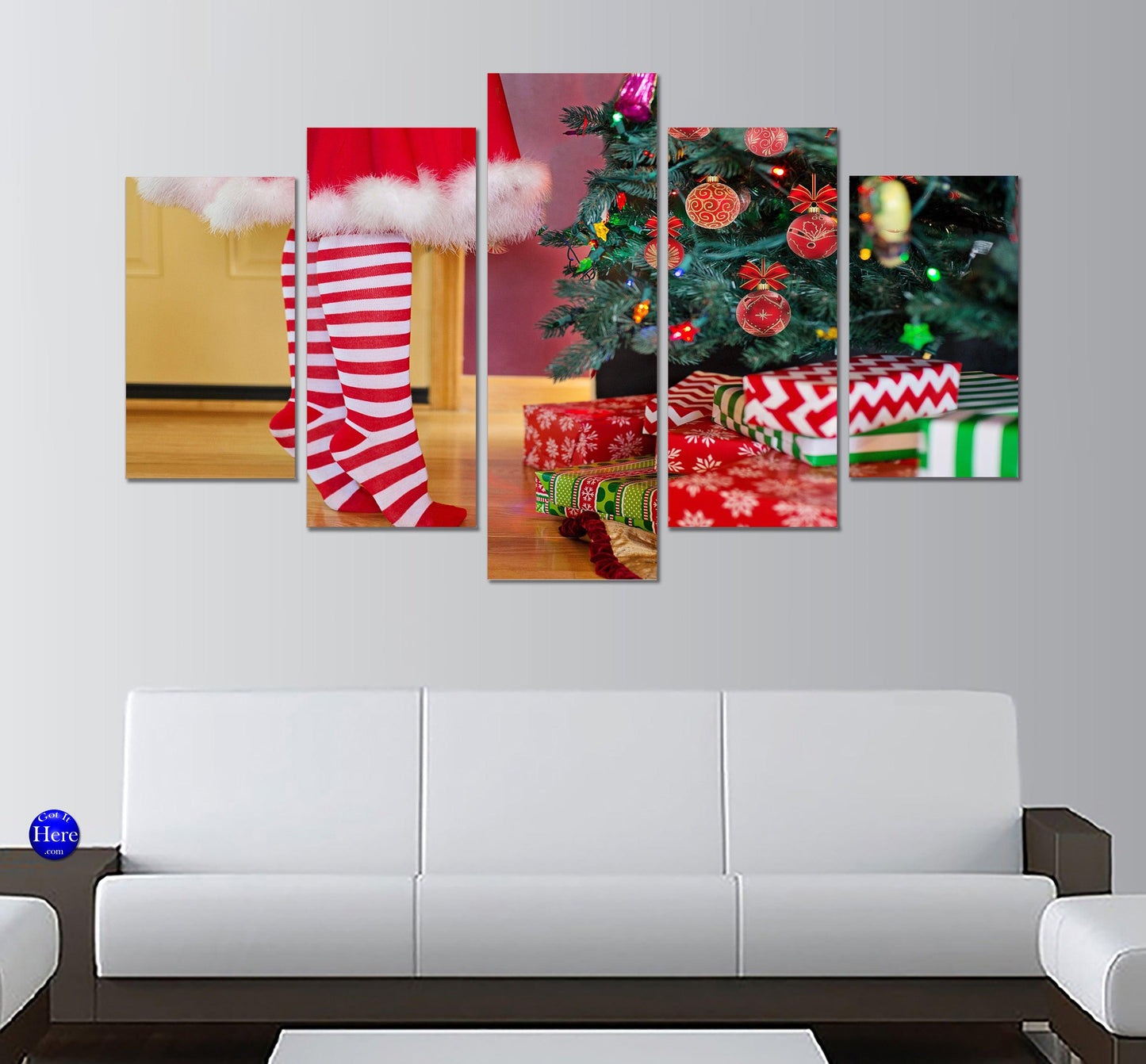 Mrs. Claus Trimming The Tree 5 Panel Canvas Print Wall Art - GotItHere.com