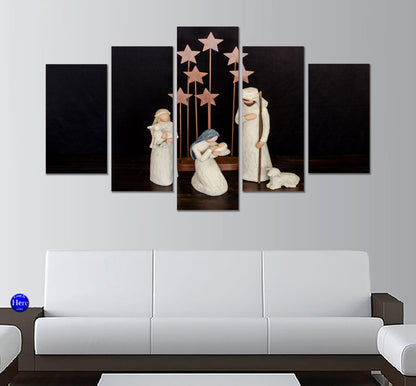 Nativity Figurines Christmas 5 Panel Canvas Print Wall Art - GotItHere.com