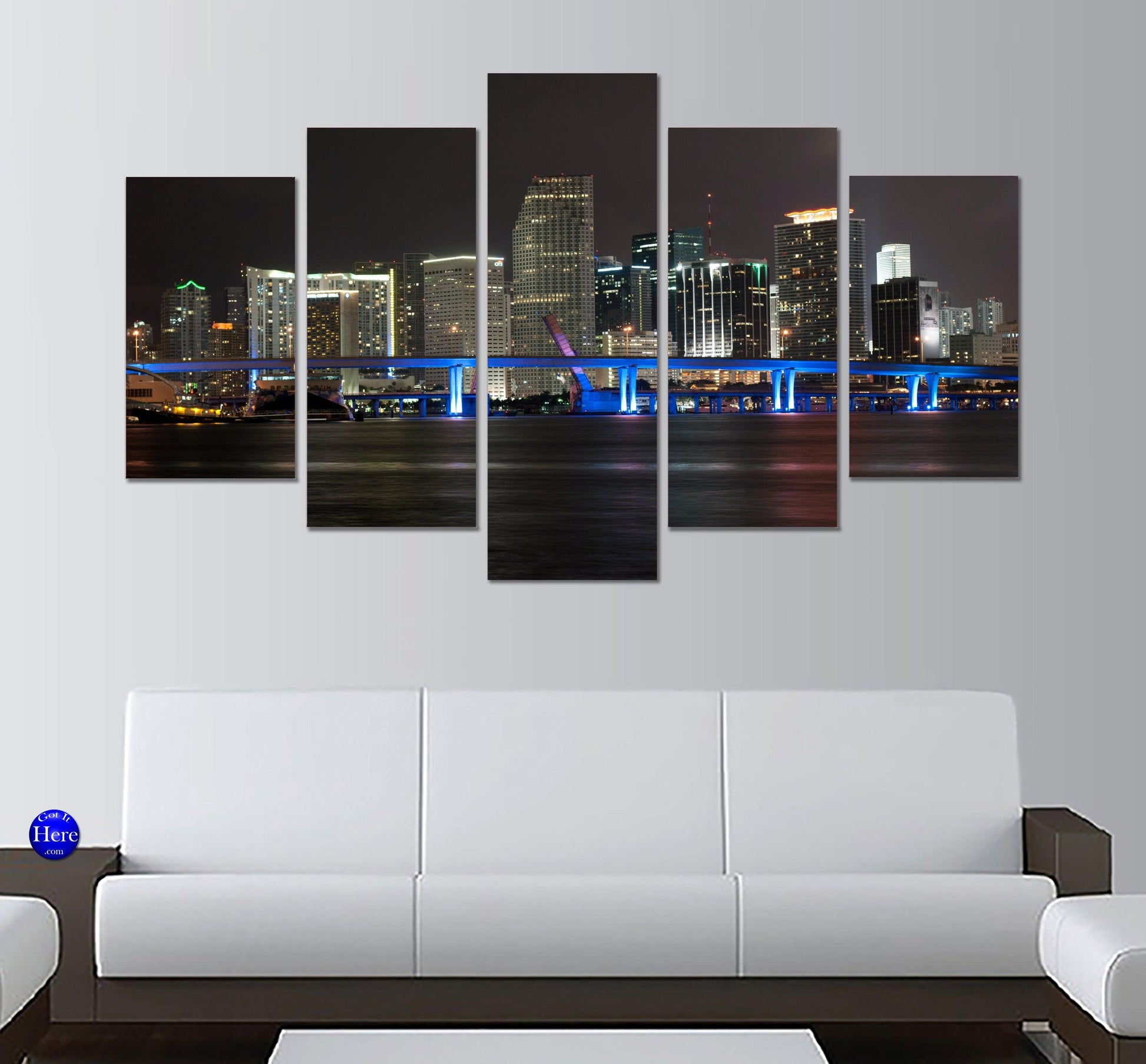 Nighttime High Rise Buildings Miami Florida 5 Panel Canvas Print Wall Art - GotItHere.com