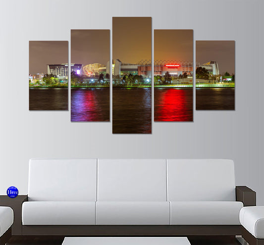 Old Trafford Stadium At Night Manchester United 5 Panel Canvas Print Wall Art - GotItHere.com