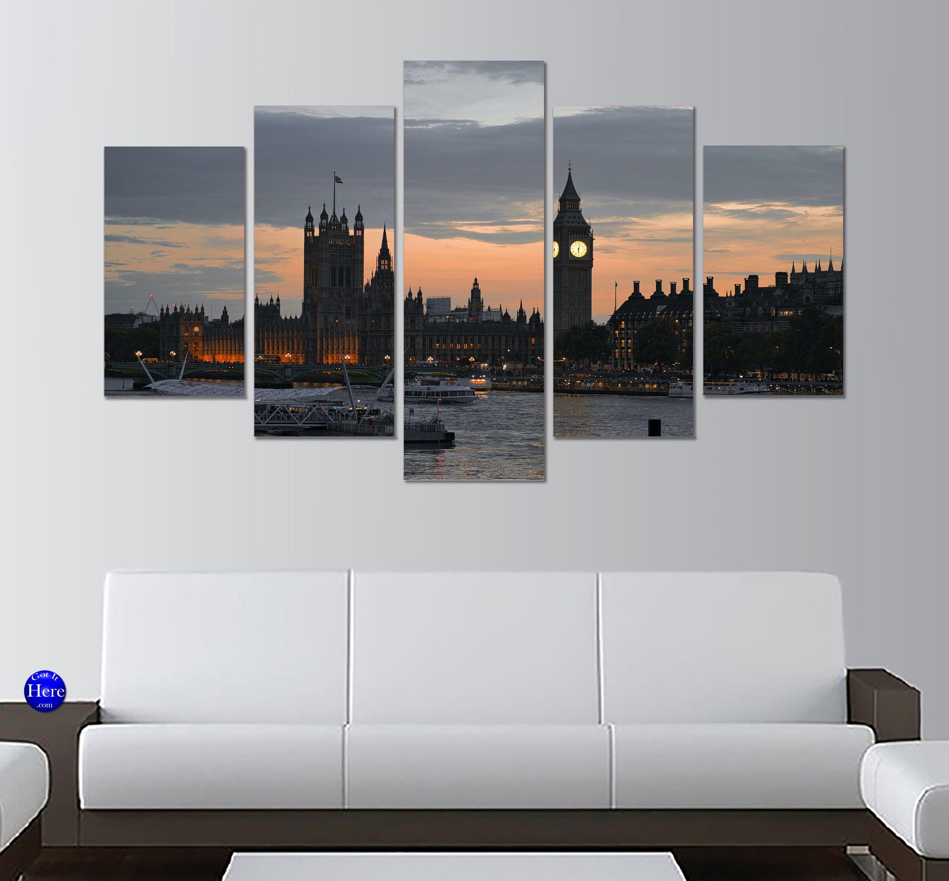 Parliament Big Ben Thames London England At Dusk 5 Panel Canvas Print Wall Art - GotItHere.com