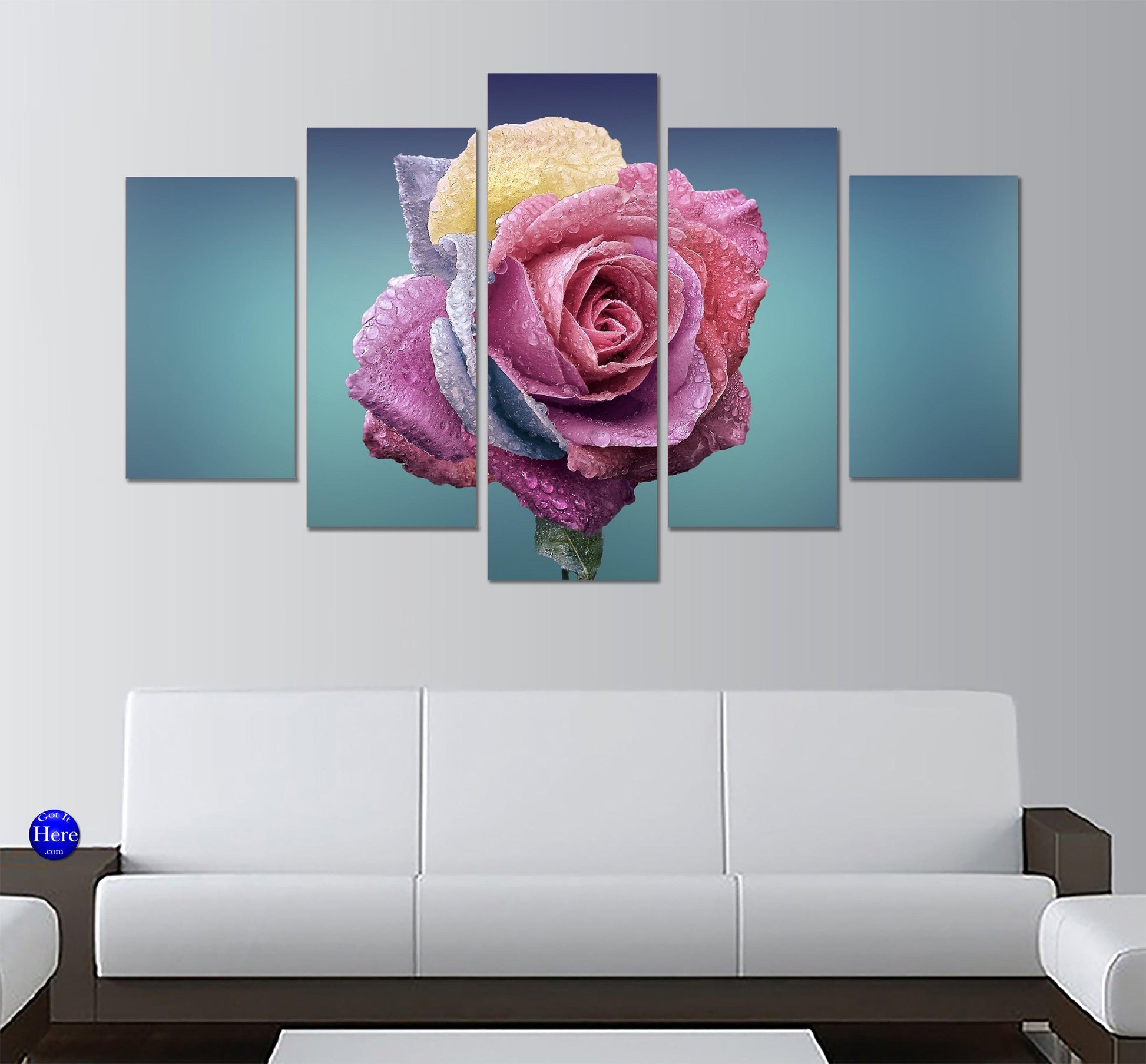 Pastel Colored Dewy Rose Blossom 5 Panel Canvas Print Wall Art - GotItHere.com