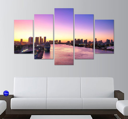 Port Of Miami Biscayne Bay Florida 5 Panel Canvas Print Wall Art - GotItHere.com