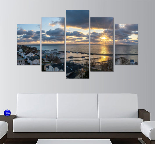 Port Sunset Rugen Island Germany 5 Panel Canvas Print Wall Art - GotItHere.com
