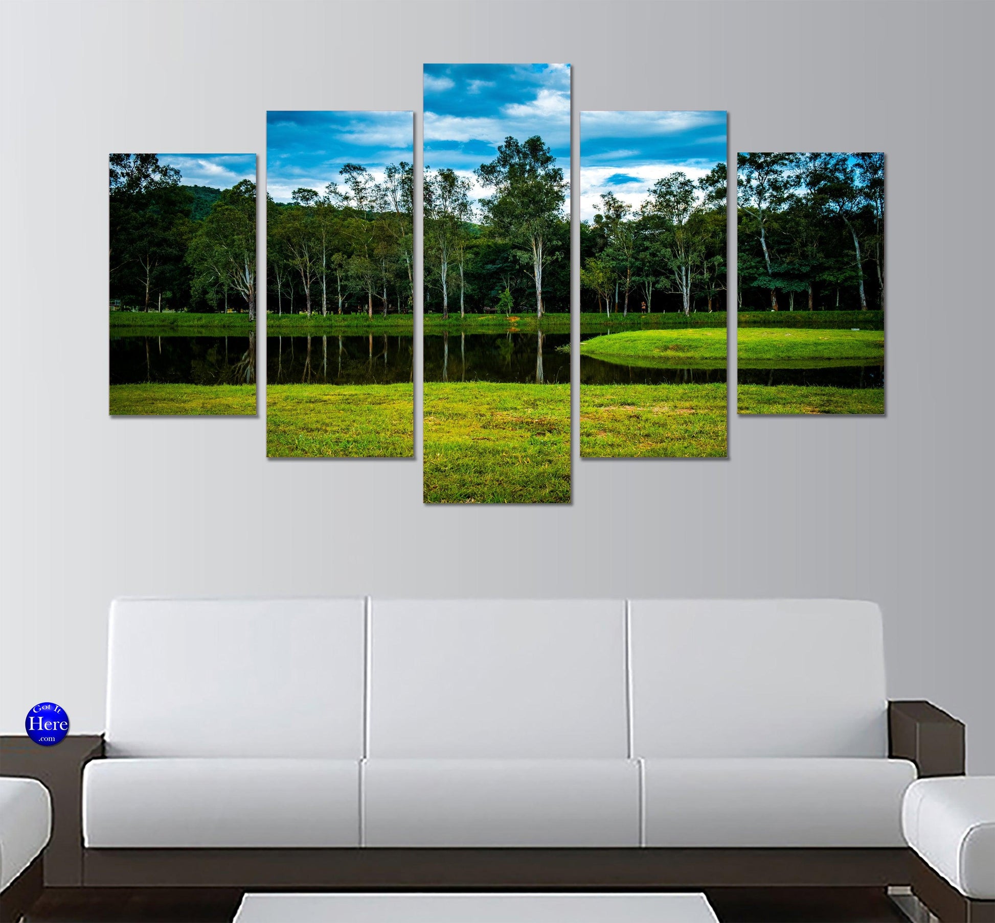Private Pond By The Woods 5 Panel Canvas Print Wall Art - GotItHere.com