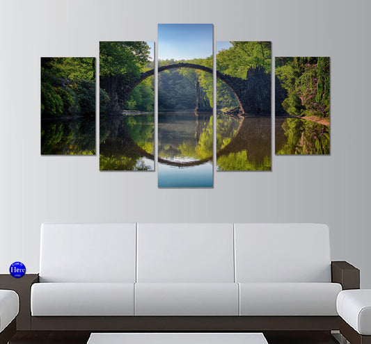 Rakotzbrücke Bridge, Kromlau Azalea and Rhododendron Park, Gablenz, Germany 5 Panel Canvas Print Wall Art - GotItHere.com