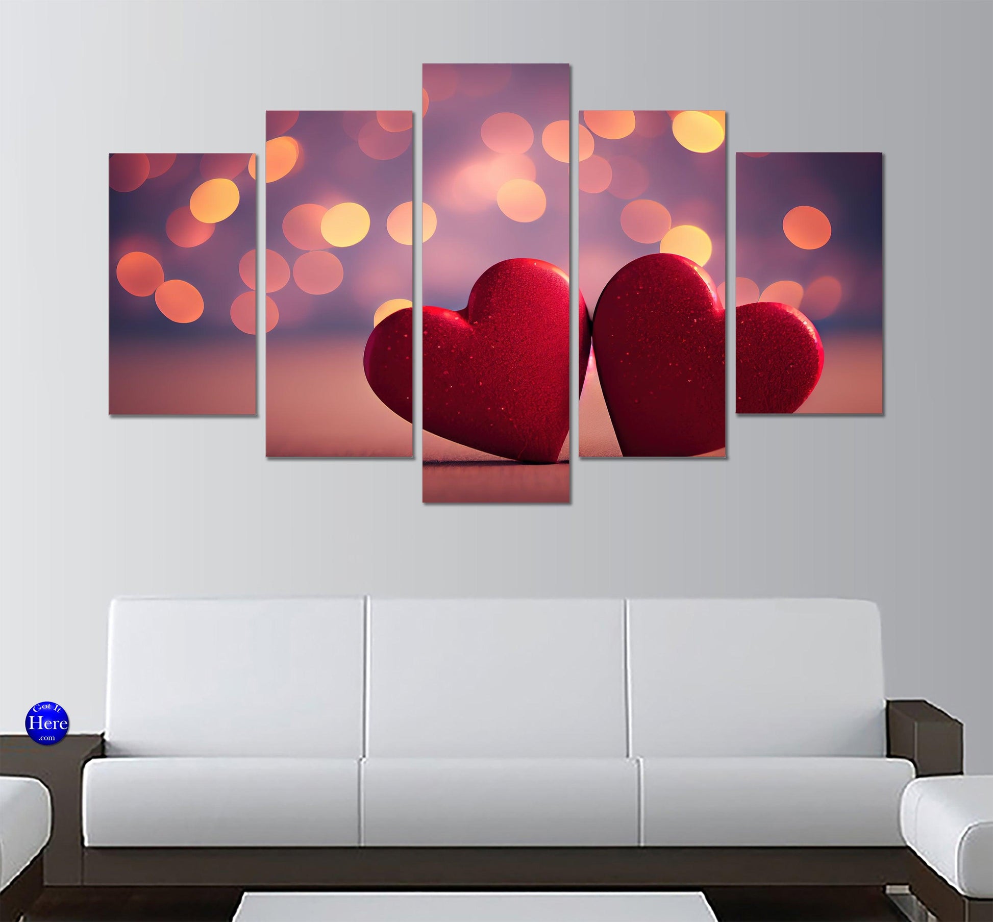 Red Hearts Sparks 5 Panel Canvas Print Wall Art - GotItHere.com