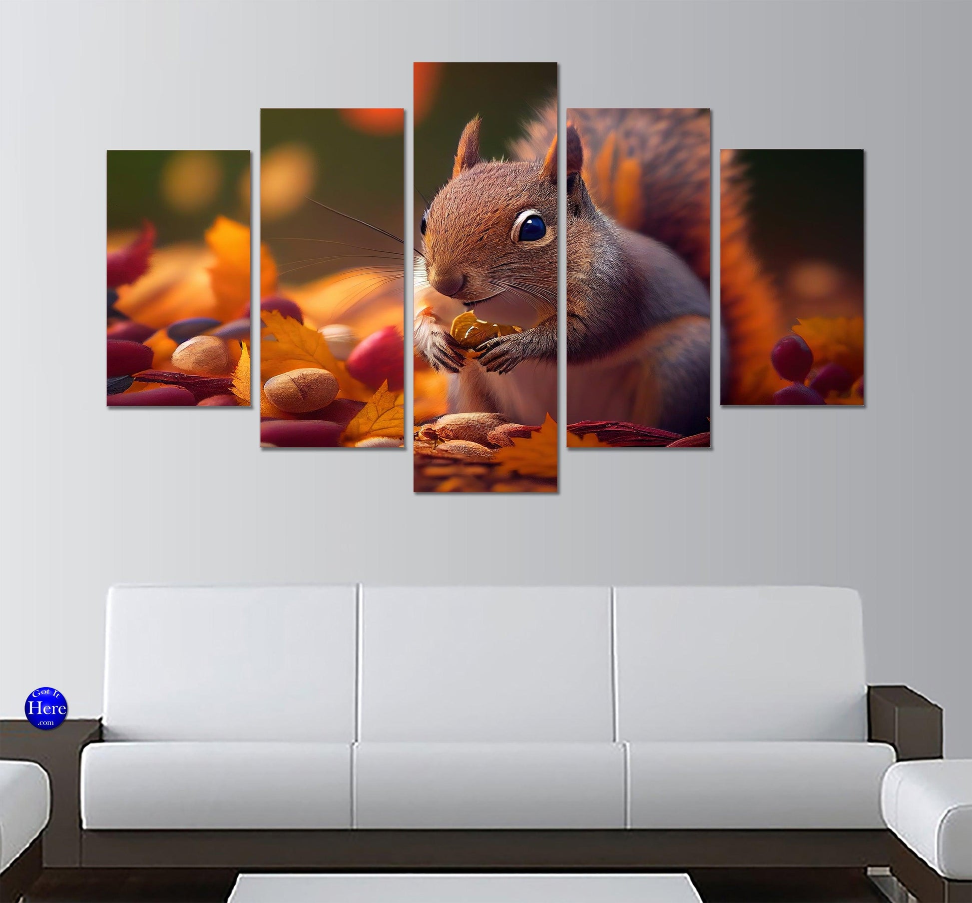 Red Squirrel Illustration 5 Panel Canvas Print Wall Art - GotItHere.com