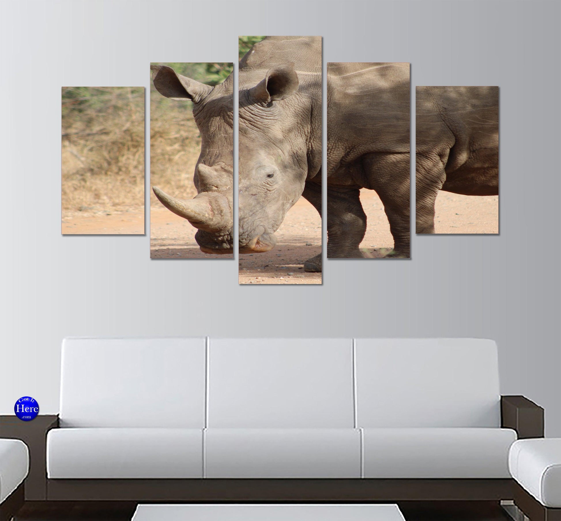 Rhino In The Wild 5 Panel Canvas Print Wall Art - GotItHere.com