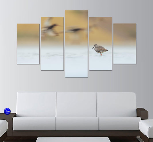 Sandpiper On The Beach 5 Panel Canvas Print Wall Art - GotItHere.com