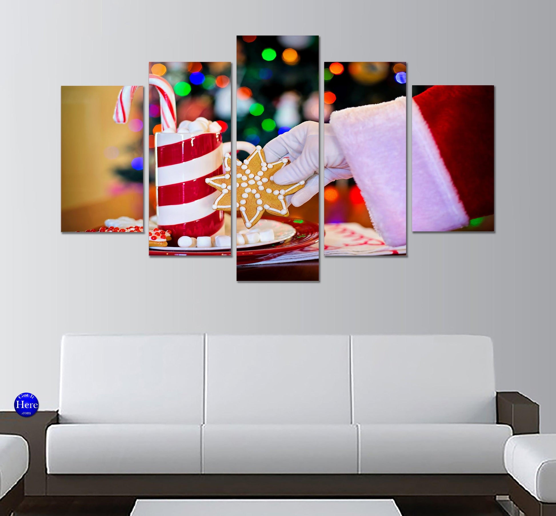 Santa Claus Hot Chocolate Christmas Cookies 5 Panel Canvas Print Wall Art - GotItHere.com