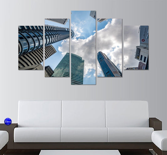 Singapore Skyscrapers 5 Panel Canvas Print Wall Art - GotItHere.com