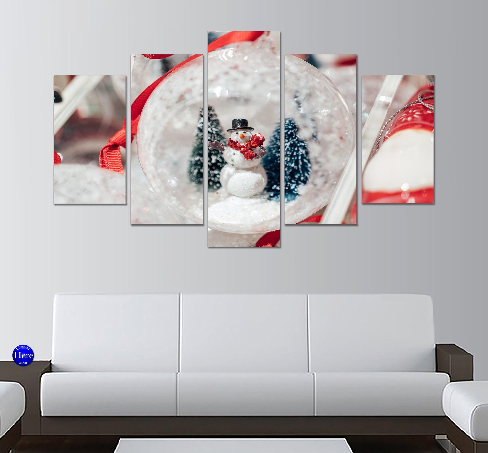 Snowman Snow Globe Christmas Ornament 5 Panel Canvas Print Wall Art - GotItHere.com