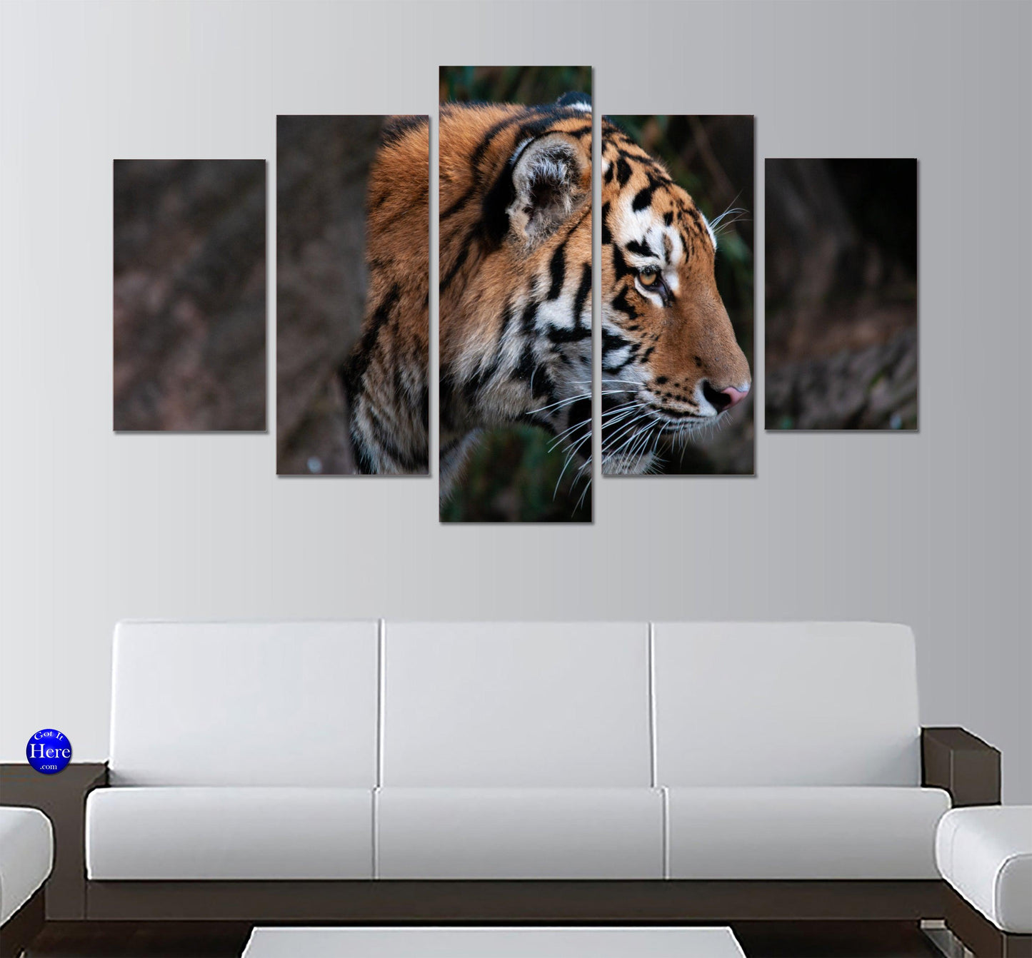 Tiger In The Jungle Forest 5 Panel Canvas Print Wall Art - GotItHere.com