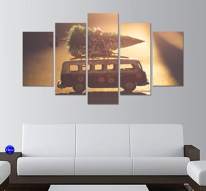 Toy VW Van With Christmas Tree 5 Panel Canvas Print Wall Art - GotItHere.com