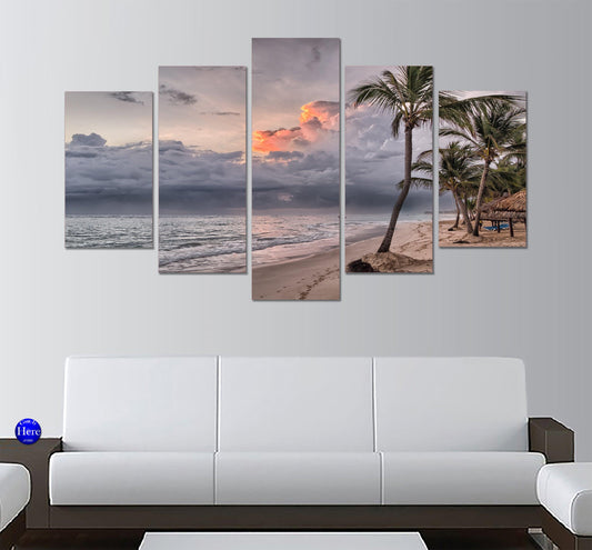 Tropical Beach Palm Trees Sea Breeze 5 Panel Canvas Print Wall Art - GotItHere.com