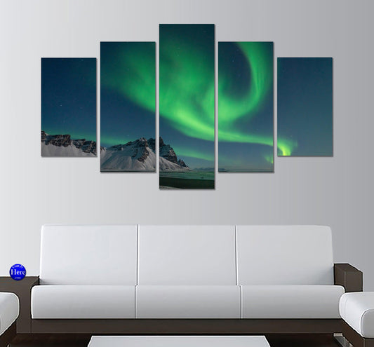 Northern Lights Vestrahorn Peninsula, Iceland 5 Panel Canvas Print Wall Art - GotItHere.com