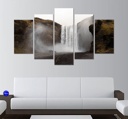 Waterfall Skógafoss, Iceland 5 Panel Canvas Print Wall Art - GotItHere.com