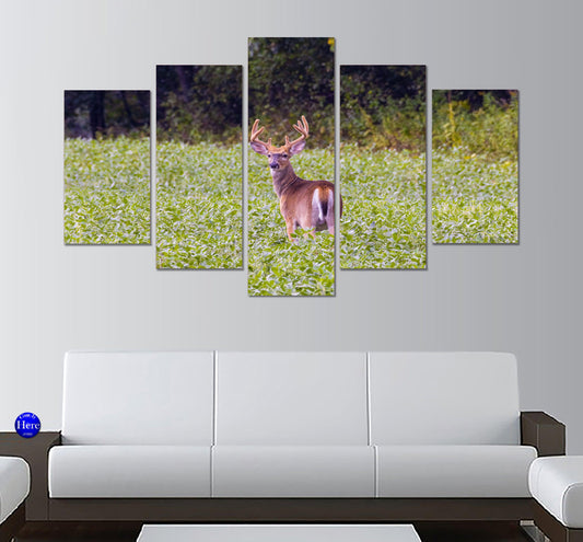 Whitetail Deer on Green Leaves 5 Panel Canvas Print Wall Art - GotItHere.com