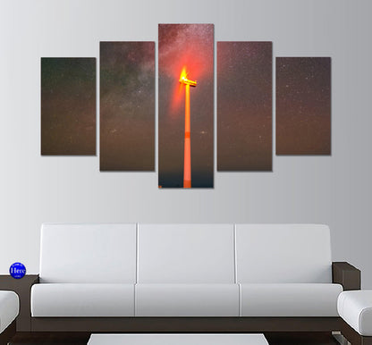 Wind Turbine At Night 5 Panel Canvas Print Wall Art - GotItHere.com