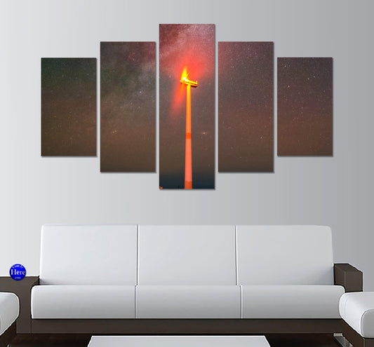 Wind Turbine At Night 5 Panel Canvas Print Wall Art - GotItHere.com