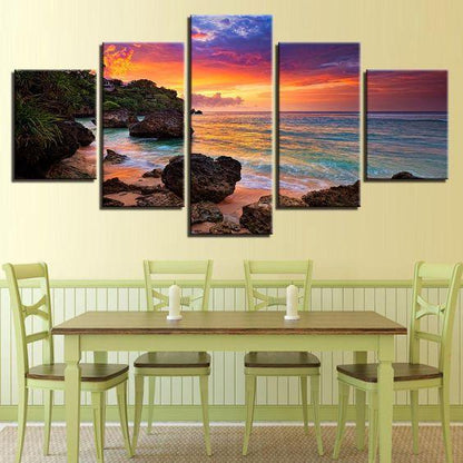 Tropical Beach Sunset 5 Panel Canvas Print Wall Art - GotItHere.com