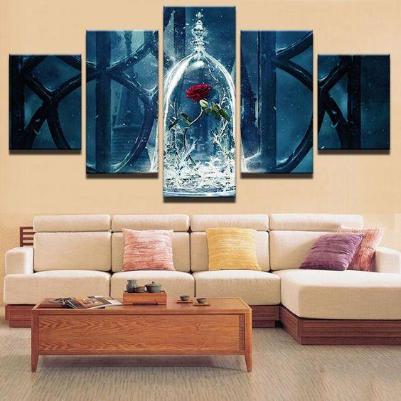 Beauty And The Beast Enchanted Rose 5 Panel Canvas Print Wall Art - GotItHere.com