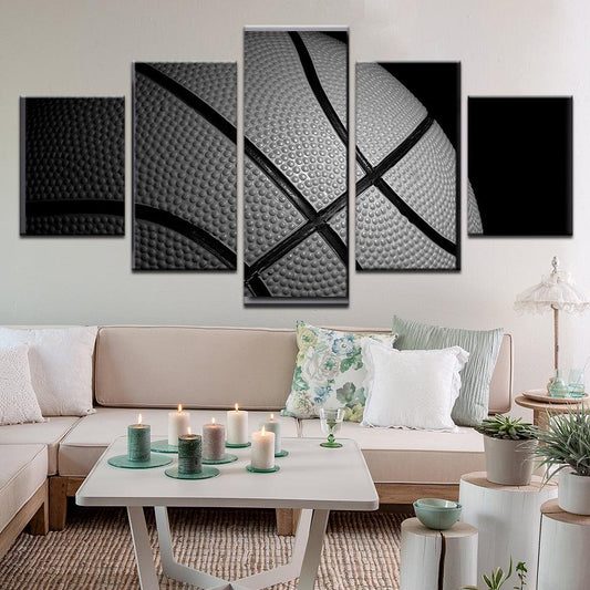 Basketball In Black And White 5 Panel Canvas Print Wall Art - GotItHere.com