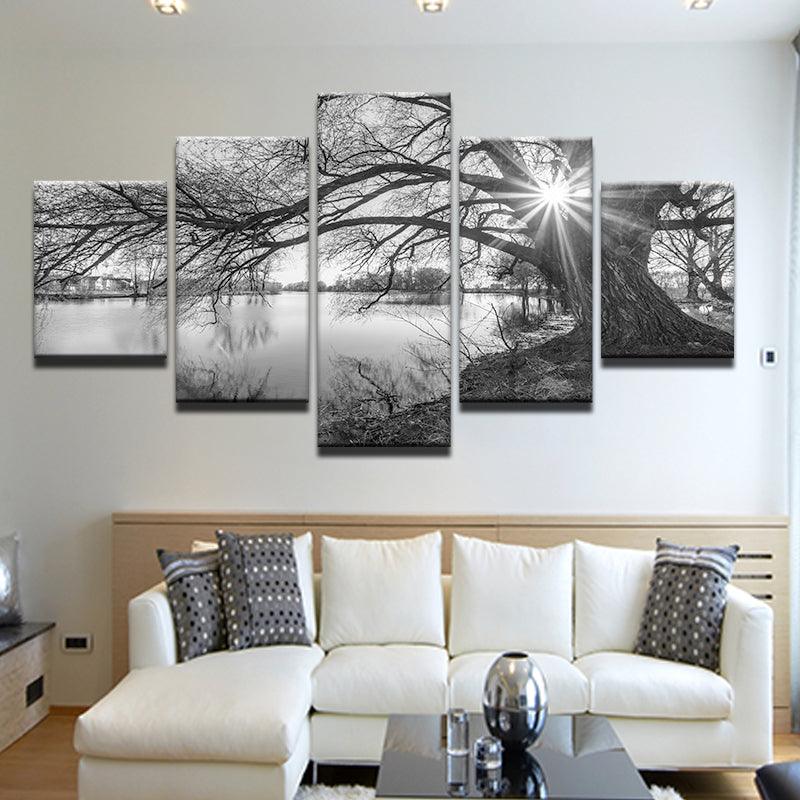 .Black And White Tree 5 Panel Canvas Print Wall Art - GotItHere.com
