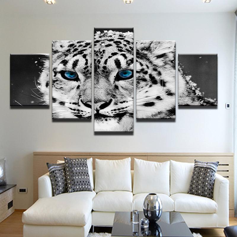 Blue Eyed Leopard 5 Panel Canvas Print Wall Art - GotItHere.com