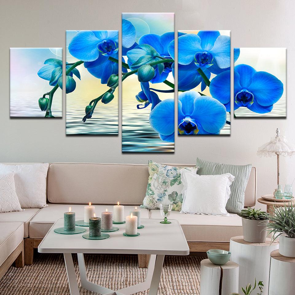 Blue Orchids 5 Panel Canvas Print Wall Art - GotItHere.com