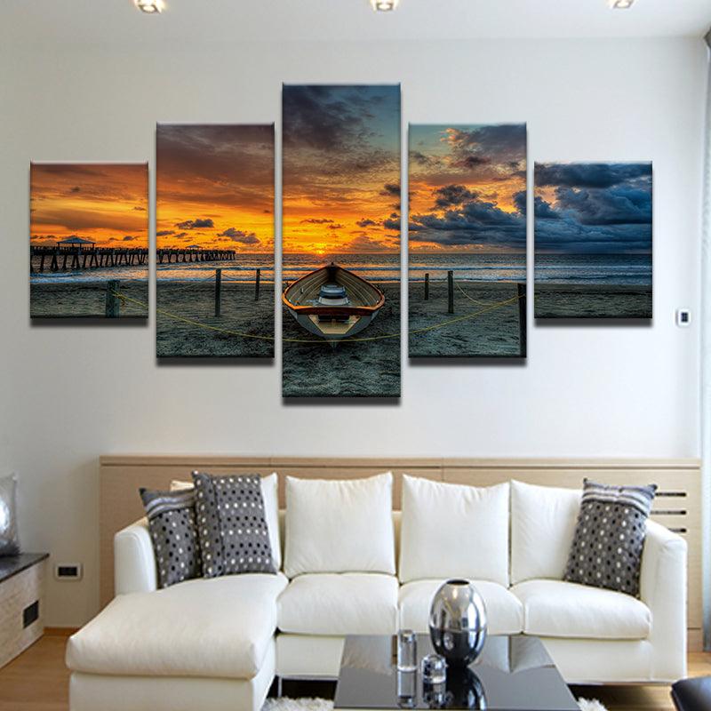 Boat On The Beach 5 Panel Canvas Print Wall Art - GotItHere.com