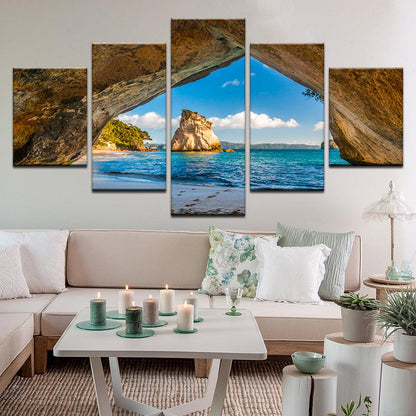 Beach Cave 5 Panel Canvas Print Wall Art - GotItHere.com